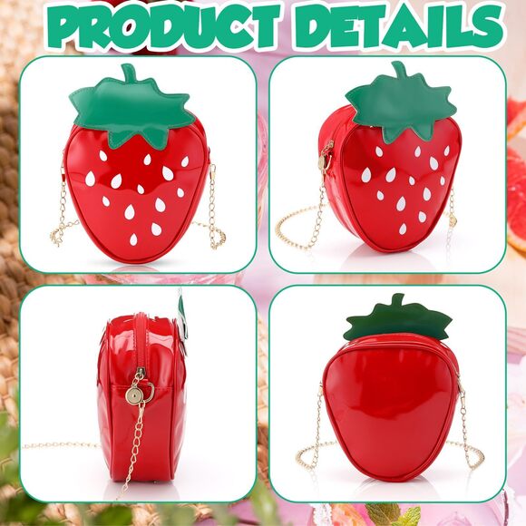 7985 12 Pcs Girl Strawberry Purse Chain PU Phone Strawberry Bag Wallet